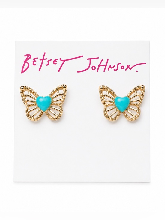 Betsey Johnson Jewelry - Betsey Johnson Butterfly Heart Stud Earrings w/Turquoise Stones